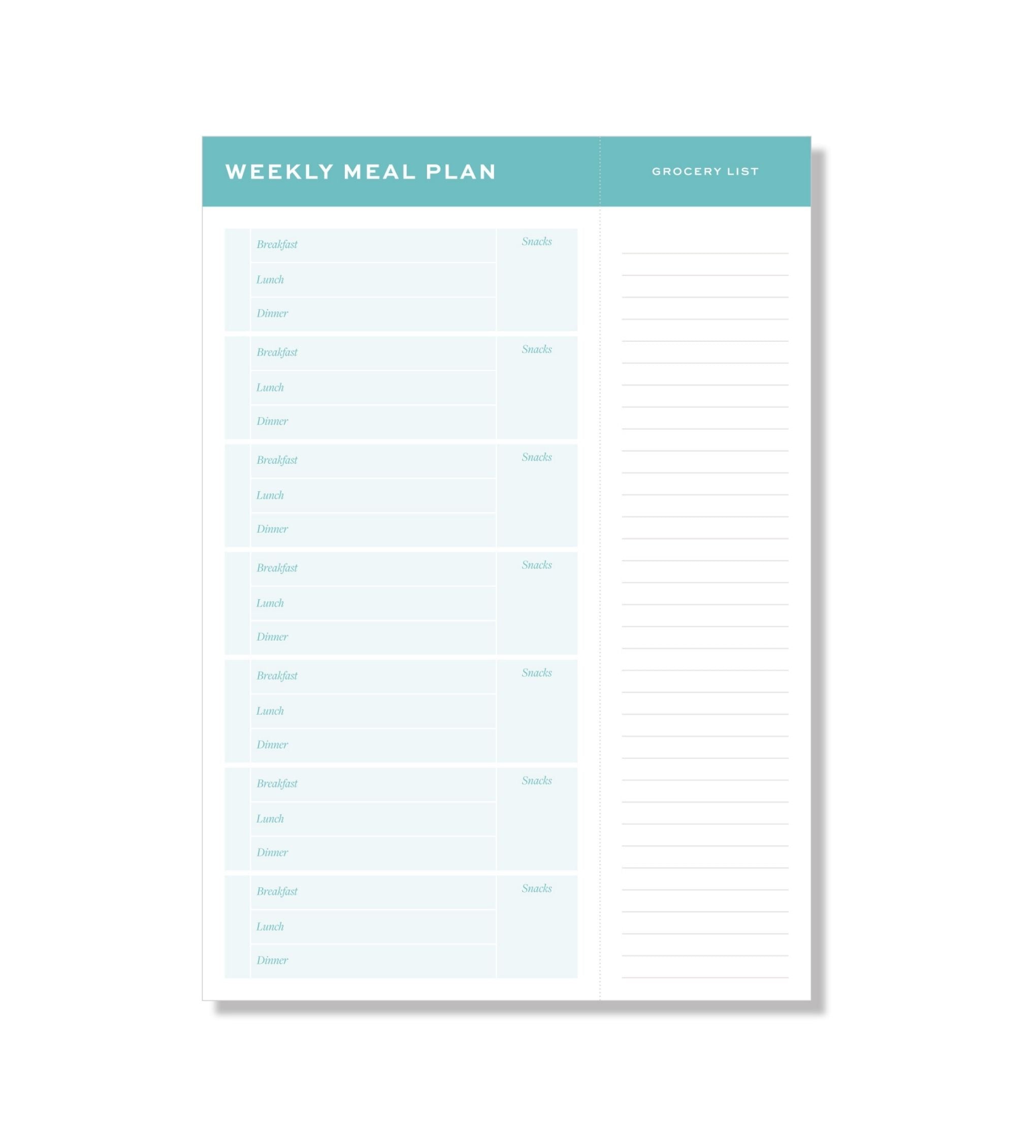 Ponderlily Meal Planning Notepad featuring a stylish design, eco-friendly paper, and a tear-off grocery list for efficient meal planning.